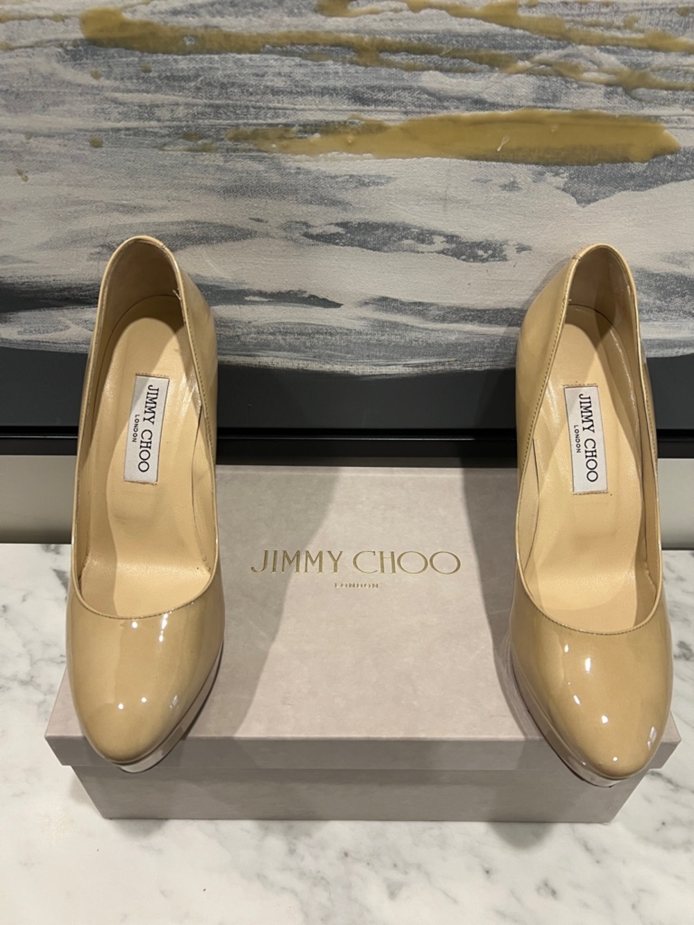 Jimmy Choo Beige Patent Leather Pumps